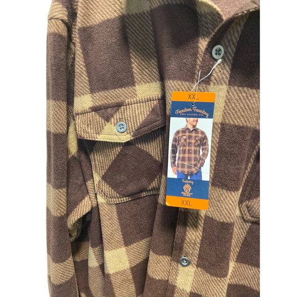 Freedom Foundry Plaid Fleece Button Down Shacket Brown Size XXL NWT Gorpcore - Picture 5 of 9